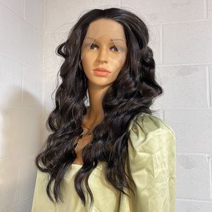 NWT 24” blended #1B black body wave Remy mix Swiss lace pre-plucked wig long